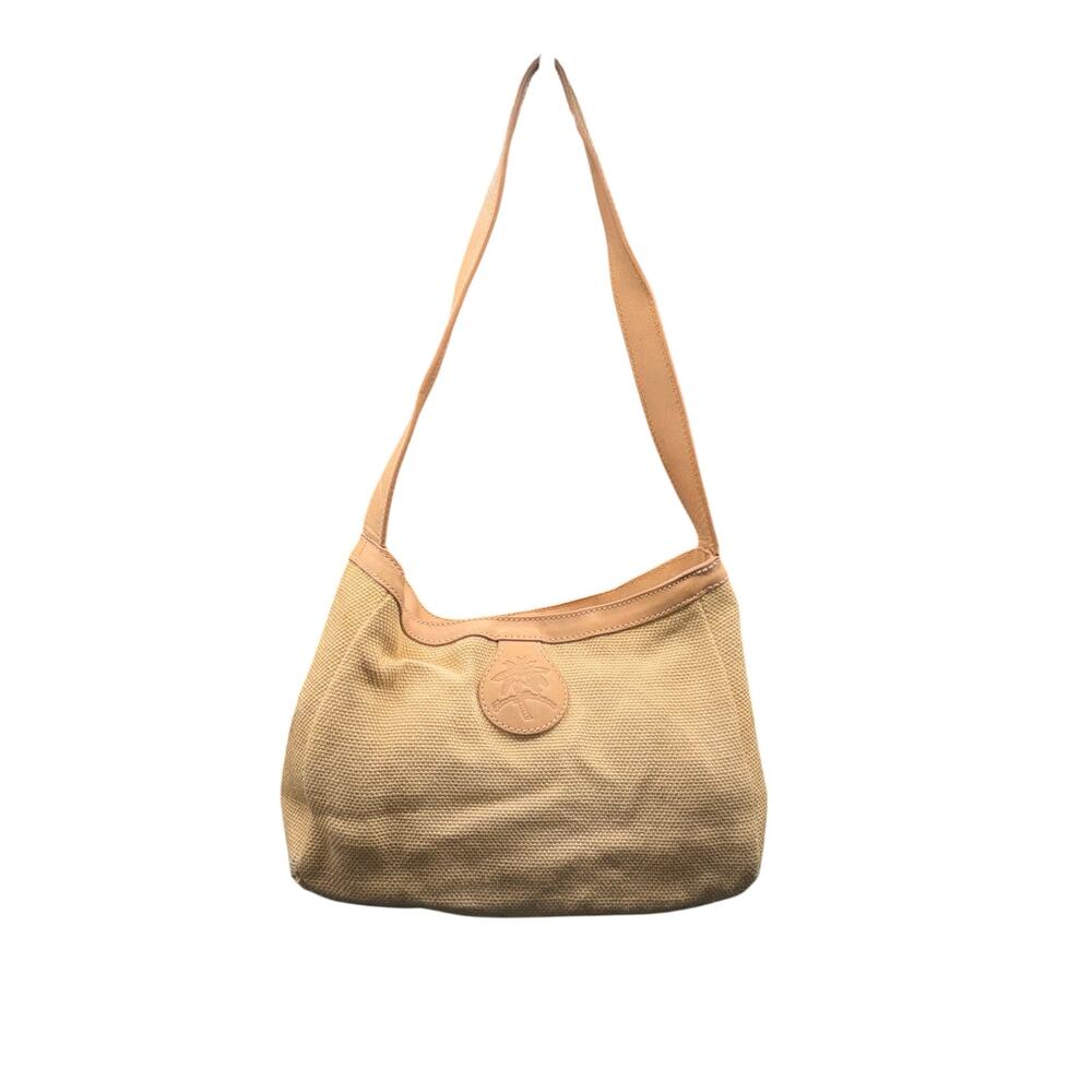 Tommy Bahama Canvas Leather Hobo Shoulder Bag Beige Palm Tree Purse